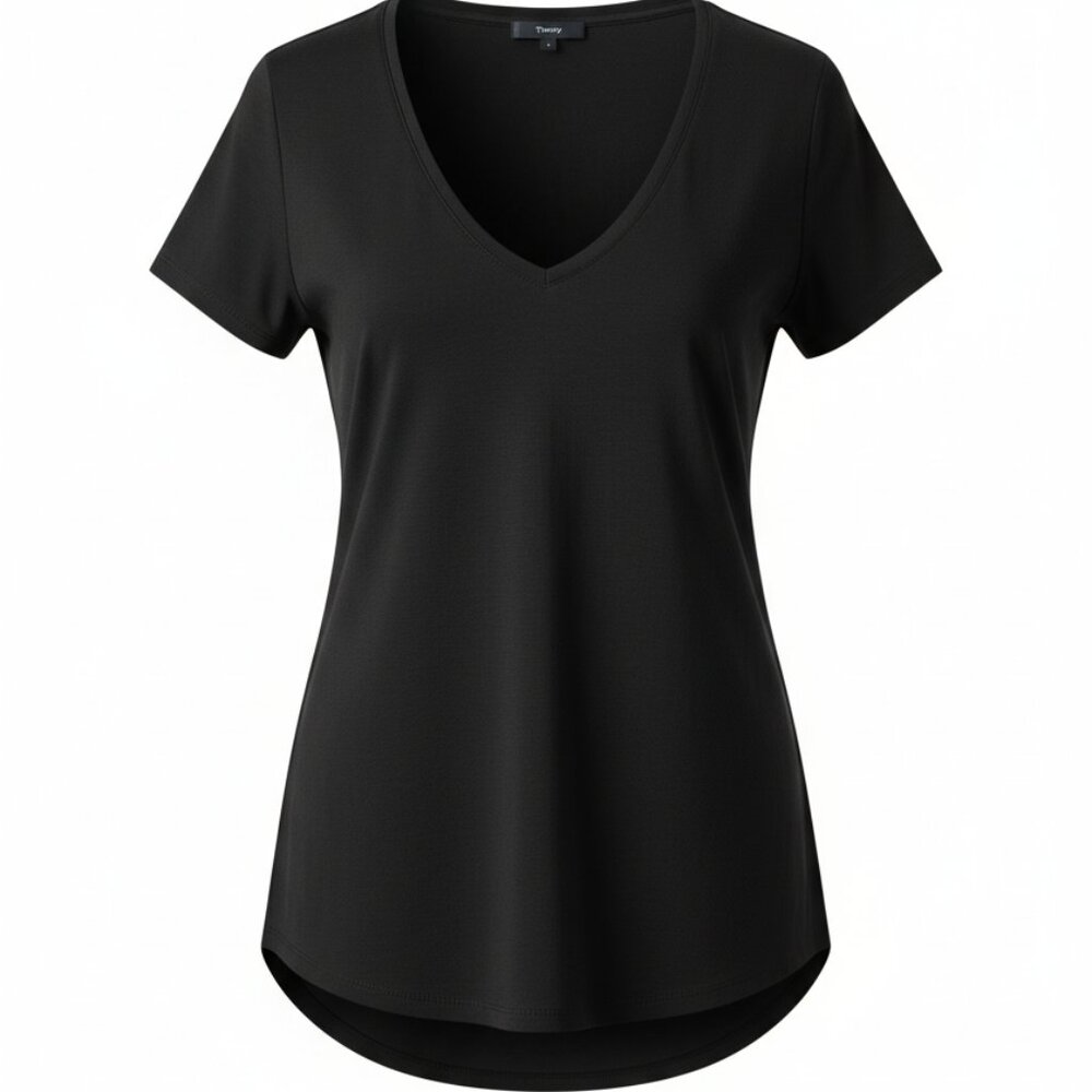 Theory Davne B V-Neck Tee, Black, Size L, NWT Amos Light